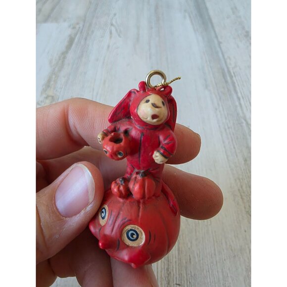 Dept 56 polliwoggs mini double rabbit ornament pumpkin jack-o'-lantern Halloween - Picture 6 of 7